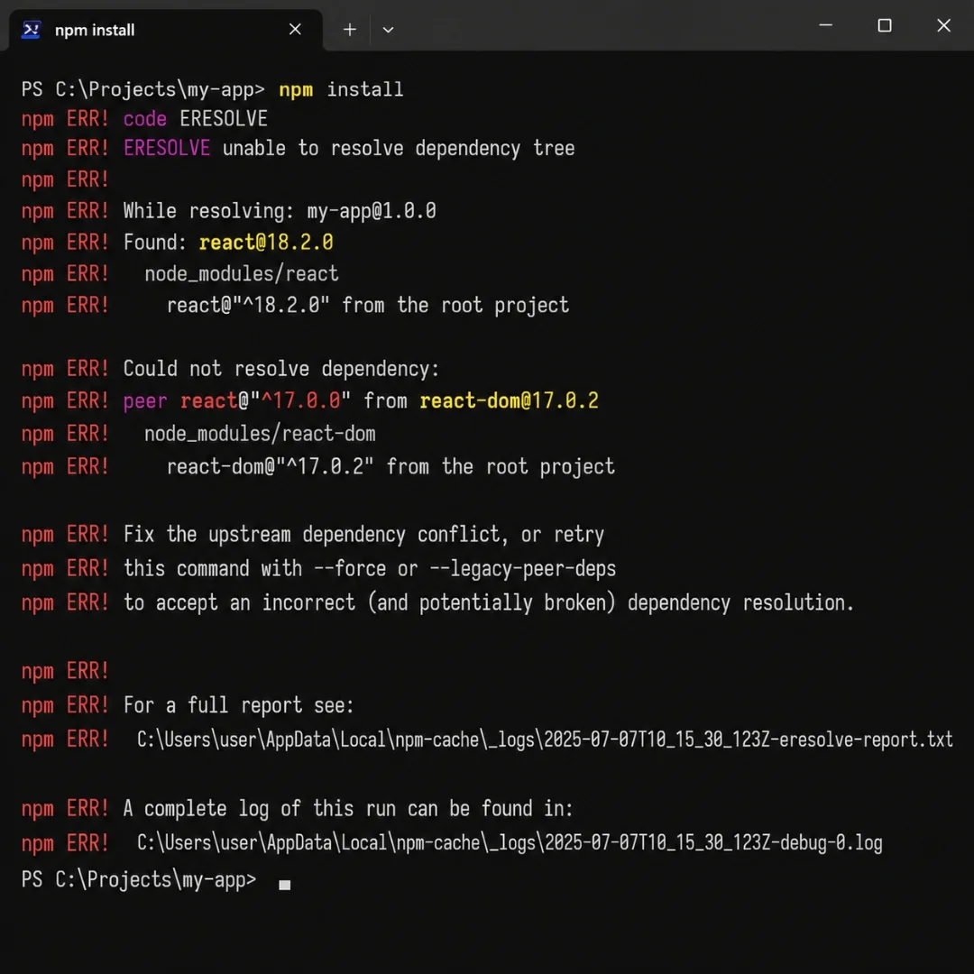 eresolve unable to resolve dependency tree
